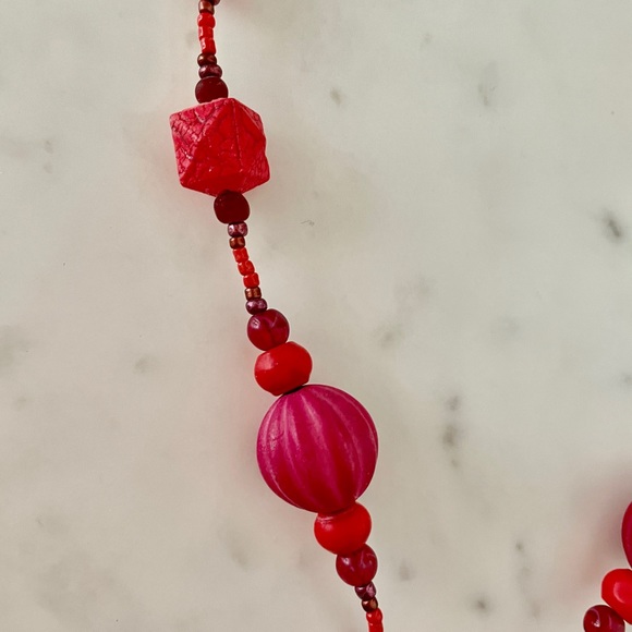 Antique Skeleton Key Vintage Red & Pink Beads Necklace - Picture 4 of 8